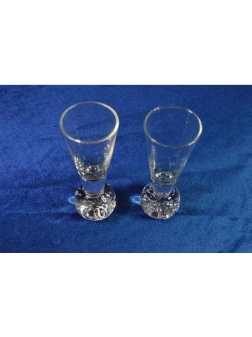 Vintage MCM Clear Glass Cordial Glasses Bubble Base Trumpet Flute Set of 2 Art